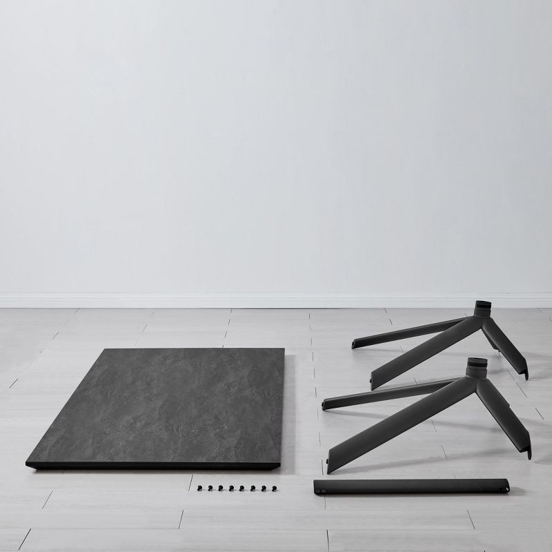 63" Rectangular Margot Top Finish Dining Table Dark Gray/Black - Armen Living: Sturdy Metal Frame, Seats 6