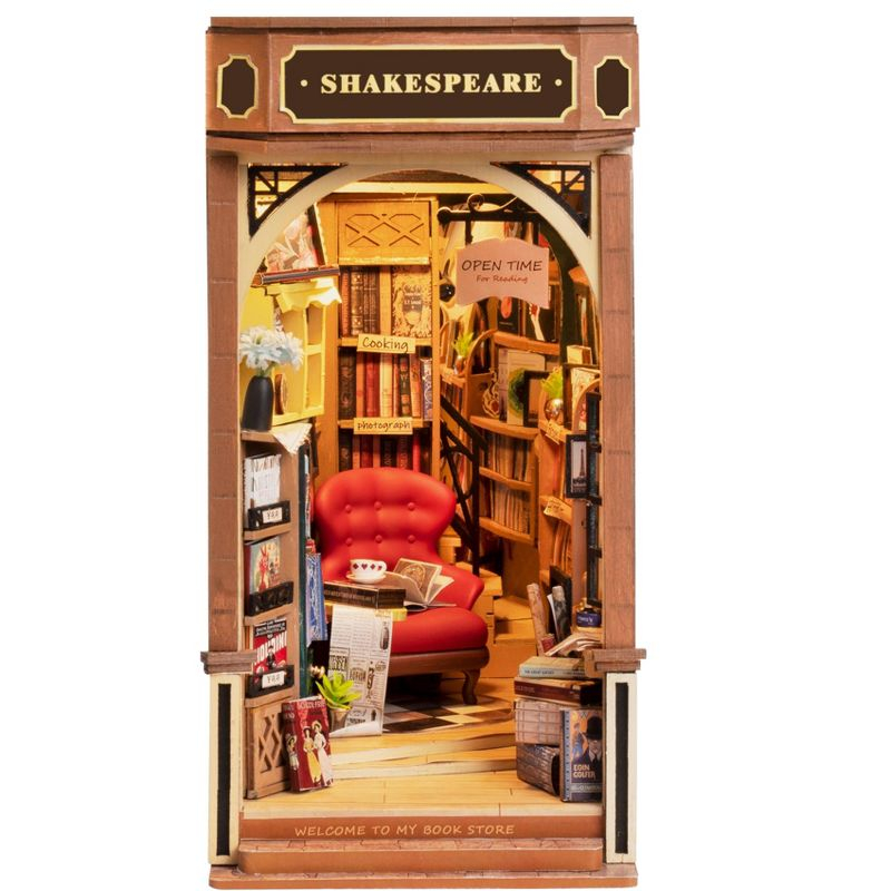 Hands Craft DIY Miniature House Kit Bookstore: Art & Craft Activity, Wood & Paper, Ages 14+, Requires 2 AAA Batteries