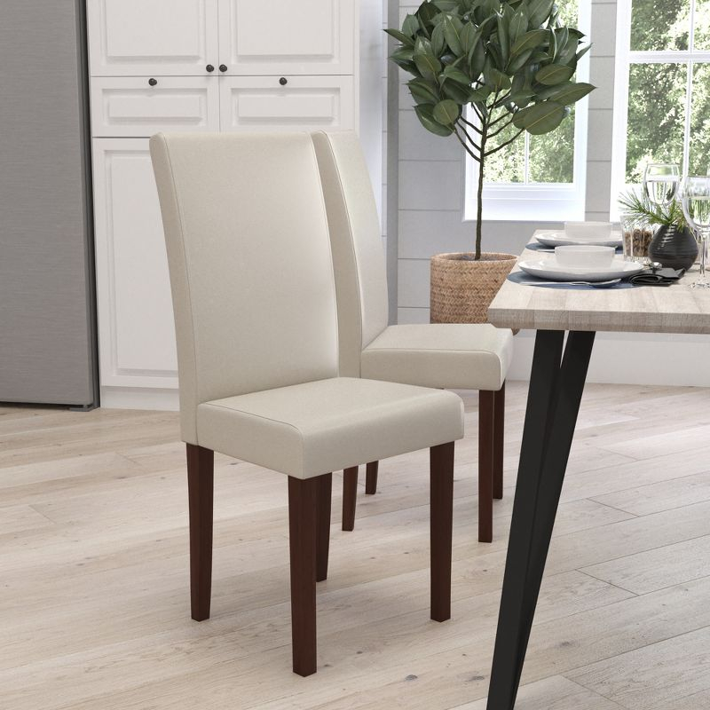 Merrick Lane Mid-Century Panel Back Parsons Accent Dining Chair in Beige Faux Leather