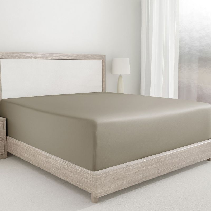 400 Thread Count 100% Cotton Fitted Sheet - California Design Den - Taupe, Queen