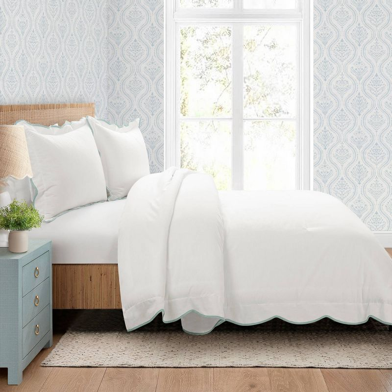 3pc Full/Queen Coastal Chic Scallop Edge Comforter Set Blue - Lush Décor: OEKO-TEX Certified, Cotton & Polyester