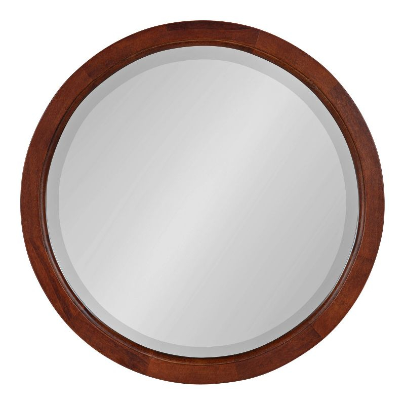18" x 18" Hogan Round Framed Decorative Wall Mirror Walnut Brown - Kate & Laurel: Modern Poplar Wood, Wall Mount