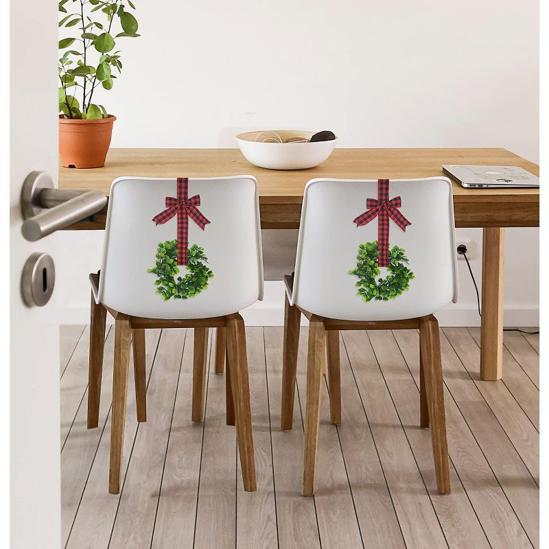 KOVOT Set of 4 Hanging Wreaths with Plaid Ribbon Bow. Christmas Decoration for Cabinets, Behind Chairs, Doors, Railings & Windows - Black & Red