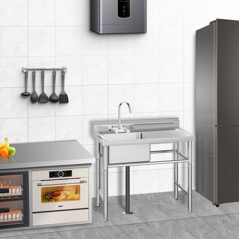 Commercial Stainless Steel Utility Sink,Free-Standing Design for Kitchen, Laundry, Garage & Workshop,Single sink + platform