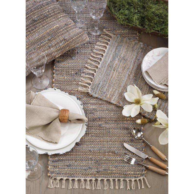 Saro Lifestyle Chindi Table Mats With Fringe Design, Blue, (Set of 4 pcs)