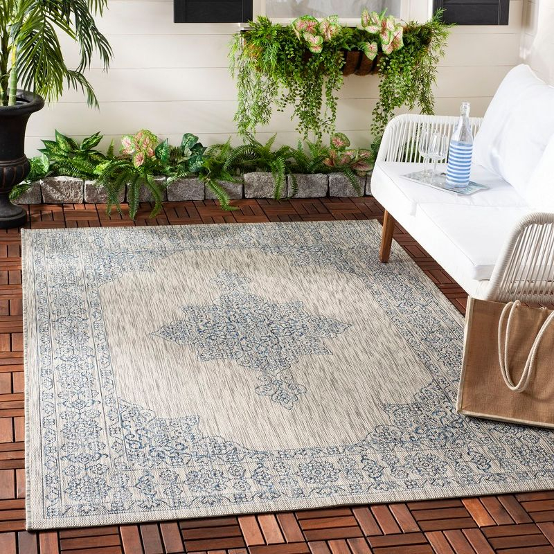 Courtyard CY8232 Power Loomed Indoor/Outdoor Area Rug - Grey/Navy - 5'3"x7'7" - Safavieh.