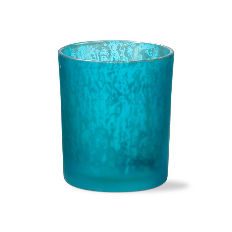tag Illuminate Mercury Glass Tealight Votive Candle Holder Teal Tabletop Mantel Wedding Decorations, 4.0 inch