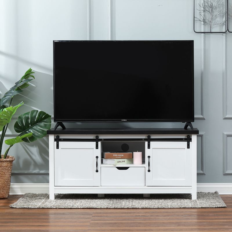 LuxenHome Modern Farmhouse White with Dark Brown 47.3" Wide TV Stand for TVs Up To 55-Inch