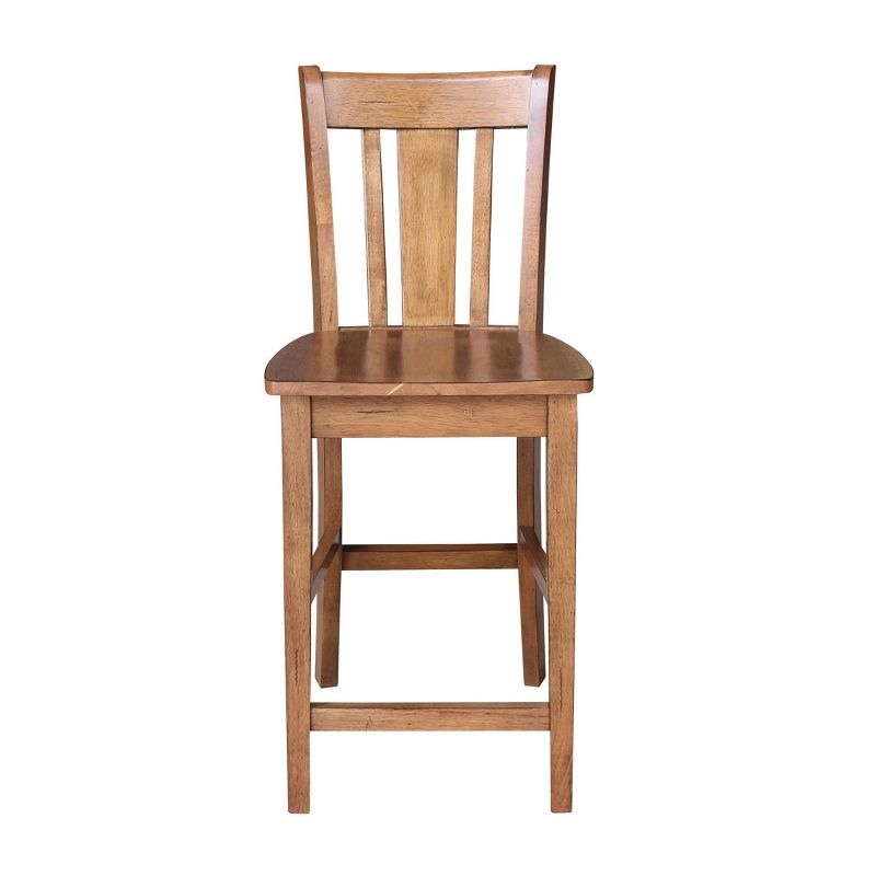 24" San Remo Counter Height Barstool Distressed Oak - International Concepts: Solid Wood, Traditional Style