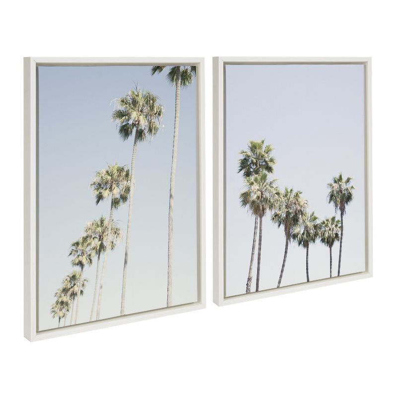 Kate and Laurel Sylvie Palm tree Row and LA Summer Framed Canvas by Caroline Mint, 2 Piece 18x24, White