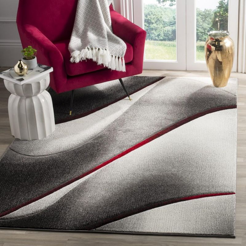 Hollywood HLW712 Machine Made Accent Rug - 2'7"x5' - Grey/Red - Safavieh
