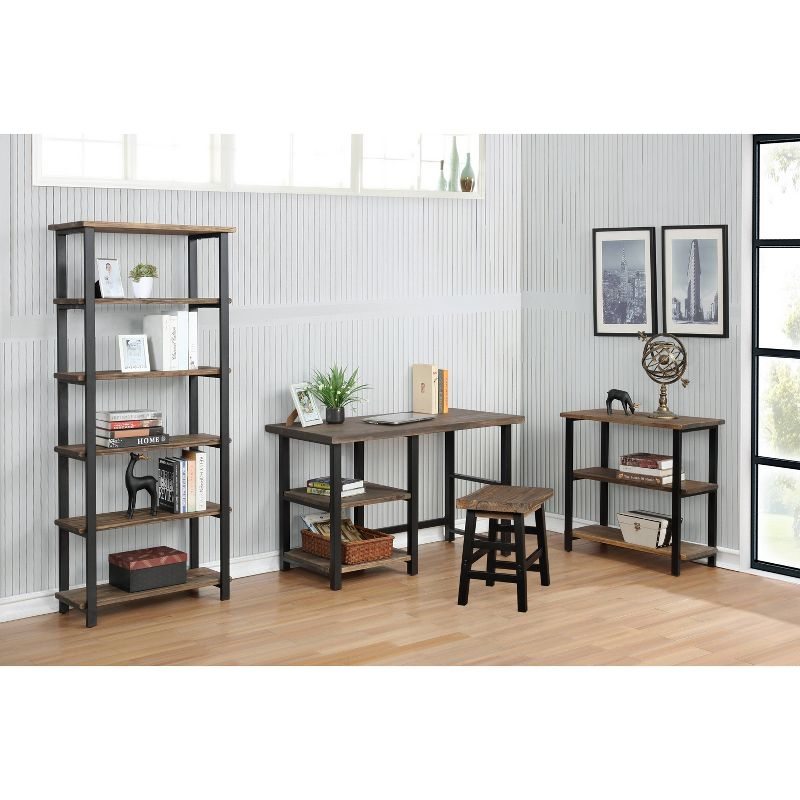 Pomona Writing Desk with Two Shelves Metal and Solid Wood Natural - Alaterre Furniture: Modern Style, Open Storage, Home Office