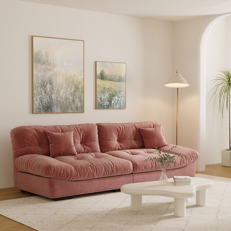 Cloud Modular Sectional Sofa,105inch Scrub Velvet Sofa Couch for Living Room,Curved Couch,Modern LoveSofa with 2 Pillows 3 Seater for Apartment-Pink