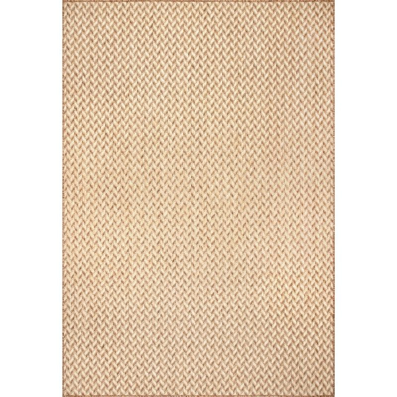 8'x10' Camryn Abstract Herringbone Indoor and Outdoor Area Rug Beige - nuLOOM: Geometric Flat Pile, Machine Made
