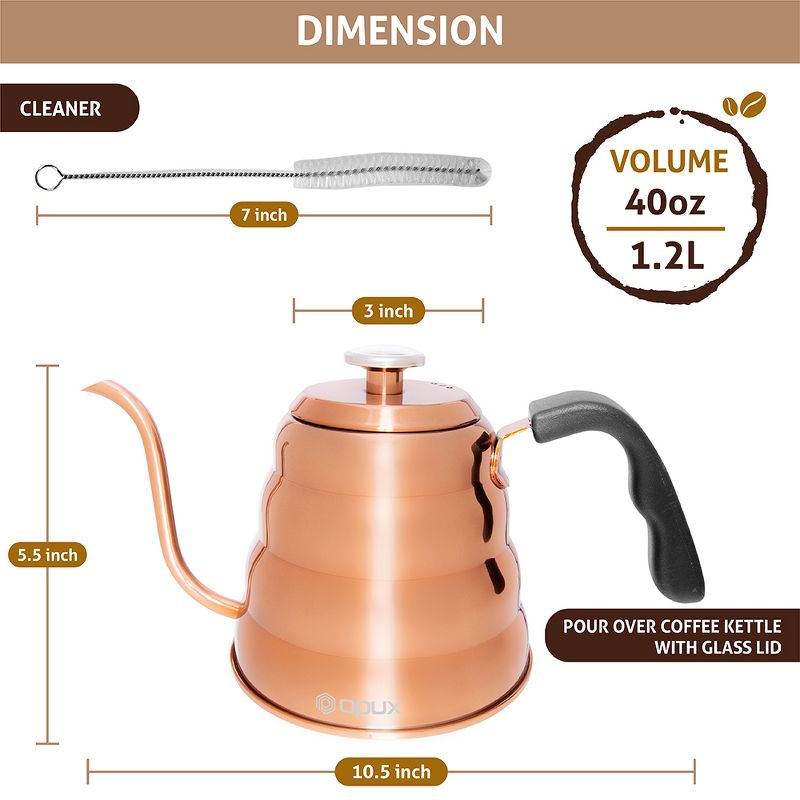 OPUX Gooseneck Pour Over Coffee Kettle with Thermometer, Premium Grade Stainless Steel Drip Kettle for Home Brewing Tea Barista, 40 fl oz