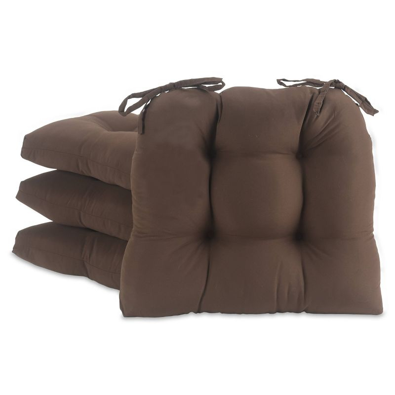 Essentials Chocolate Micro Fiber Chair Pads with Tie Backs (Set Of 4): Square Polyester Chenille Cushions, Indoor Use