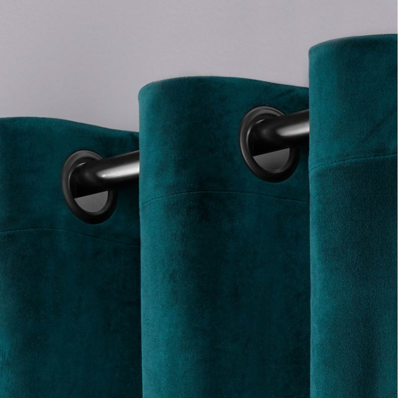 Set of 2 84"x54" Velvet Heavyweight Grommet Top Window Curtain Panel Teal - Exclusive Home: Light Filtering, Modern Style