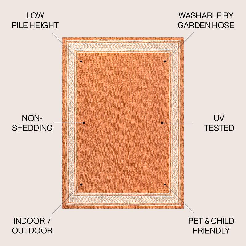 5' x 8' Lucia Classic Diamond Border Indoor/Outdoor Area Rug, Orange/Cream - JONATHAN Y
