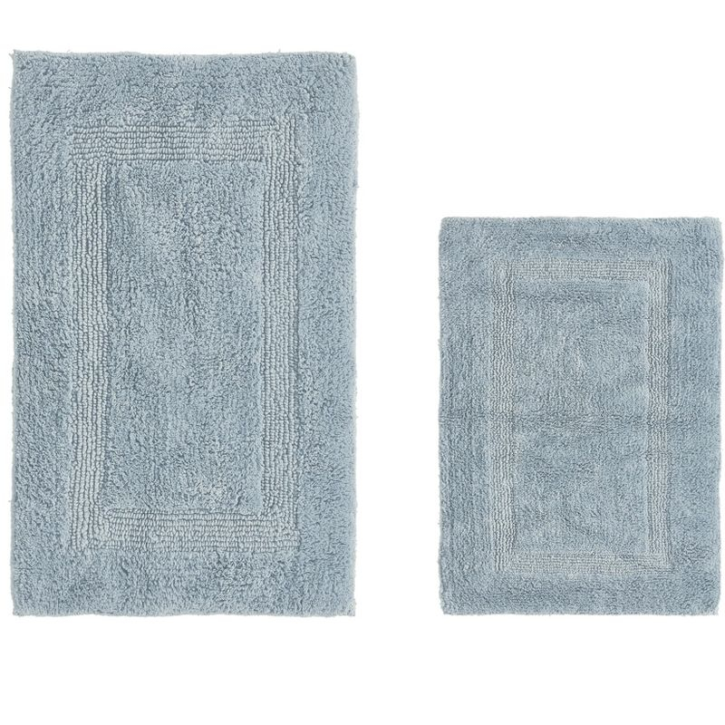 Better Trends Lux 100% Cotton Tufted Solid Reversible Bath Rug Set 2 PC (17" x 24" | 21" x 34") - Blue