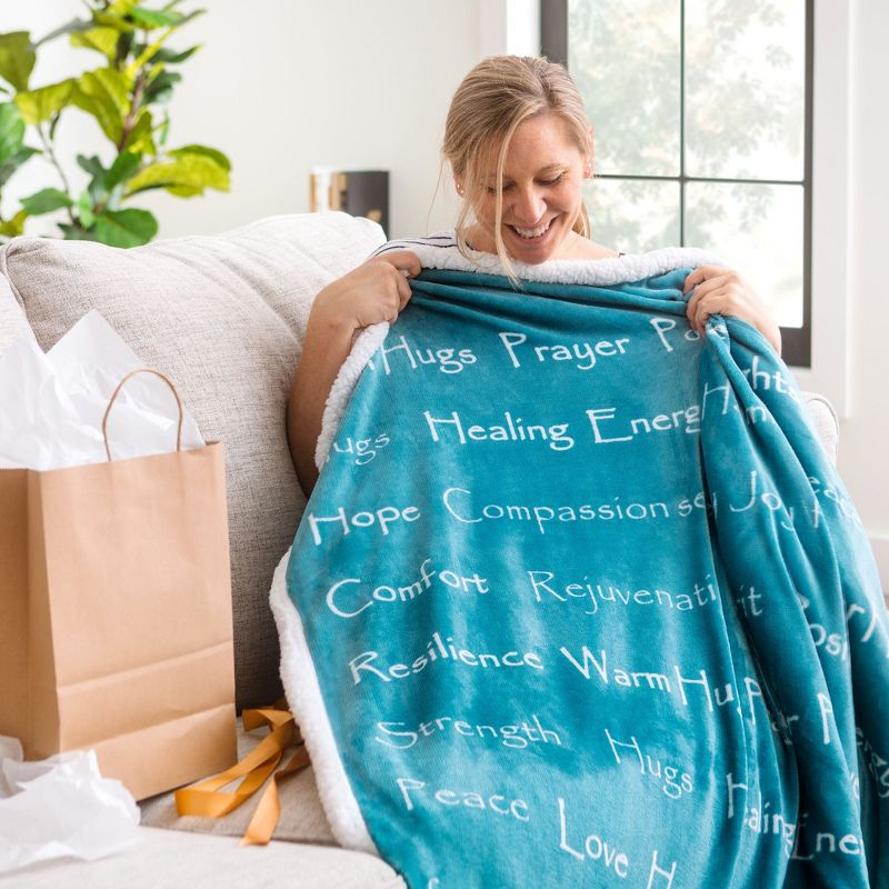 Chanasya Sympathy Warm Hugs Support Gift Throw Blanket with Plush Faux Shearling Side - (Twin) Teal