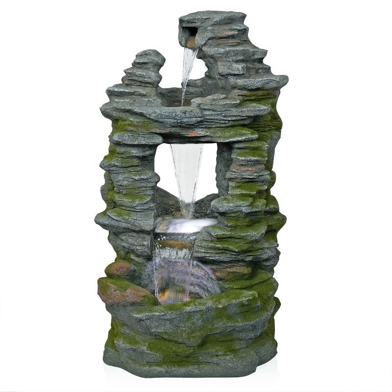 Alpine Corporation 39" Stacked Stone Rainforest Fountain: Polyresin, LED-Lit, Outdoor Decor