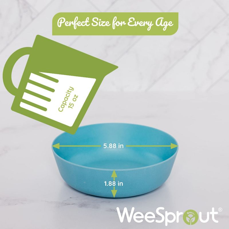 WeeSprout Bamboo Kids Bowls - 15 oz, Set of 4 (Blue, Yellow, Orange, & Red)