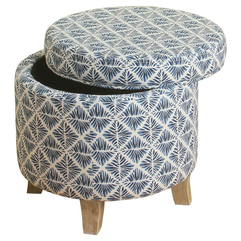 Cole Classics Round Storage Ottoman Flared Wood Leg Blue/White - HomePop: Cushioned, Polyester Upholstery, Geometric Pattern