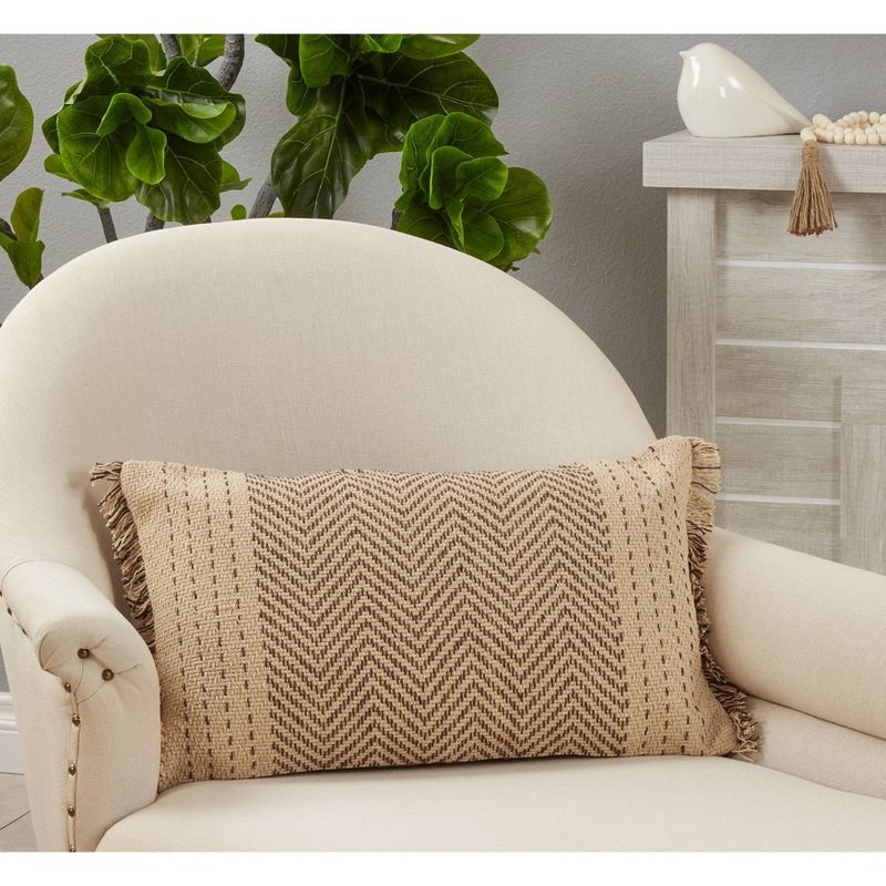 14"x23" Cotton Kantha Stitch Lumbar Pillow Cover with Fringe: Machine Washable - Saro Lifestyle