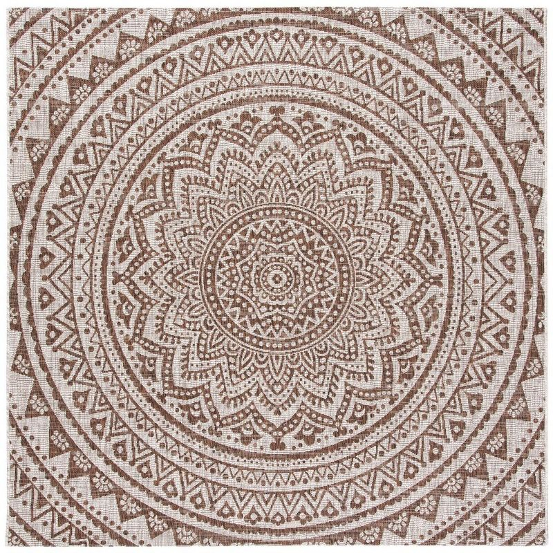 Courtyard CY8734 Power Loomed Indoor and Outdoor Area Rug - Light Beige/Light Brown - 5'3"x5'3" - Safavieh