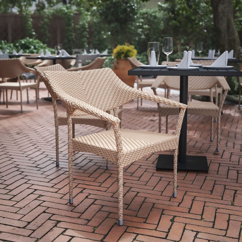 Flash Furniture Jace Commercial Grade Stacking Patio Chair, All Weather PE Rattan Wicker Patio Dining Chair in Natural