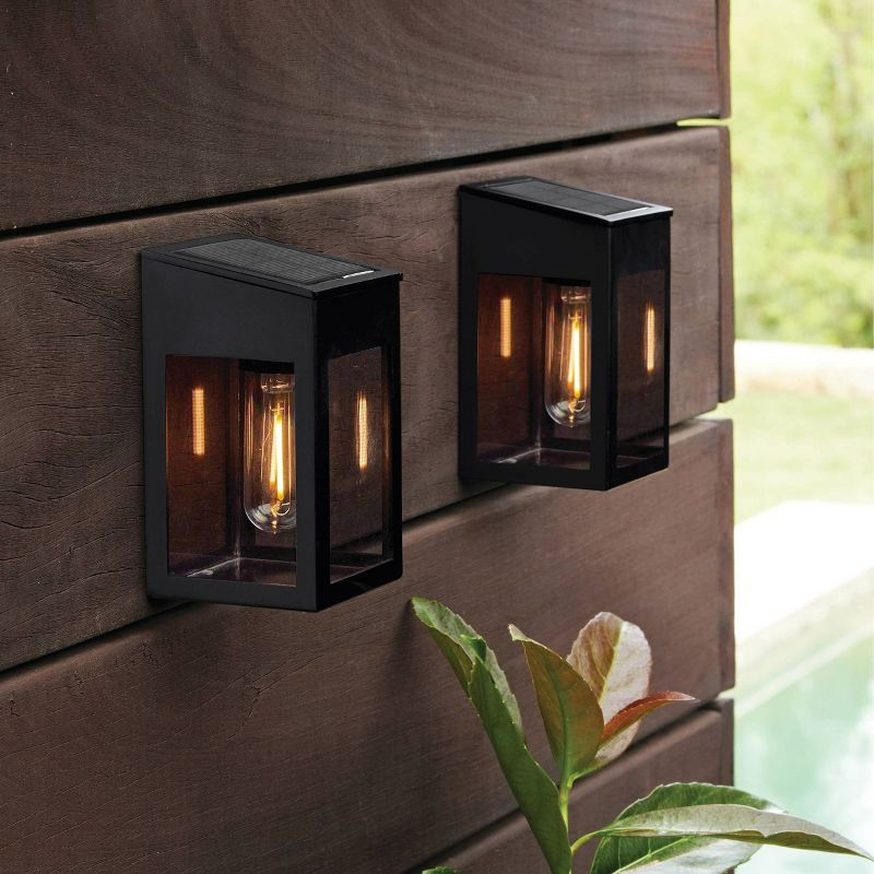 2pk Window Lantern Vintage Deck Solar LED Outdoor Path Lights Matte Black - Threshold™: Automatic Illumination, Weather-Resistant