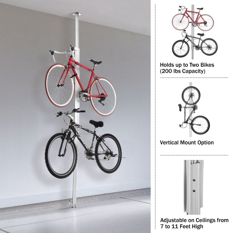 Leisure Sports Aluminum Bike Storage Rack with Tension Mount for Two Bicycles