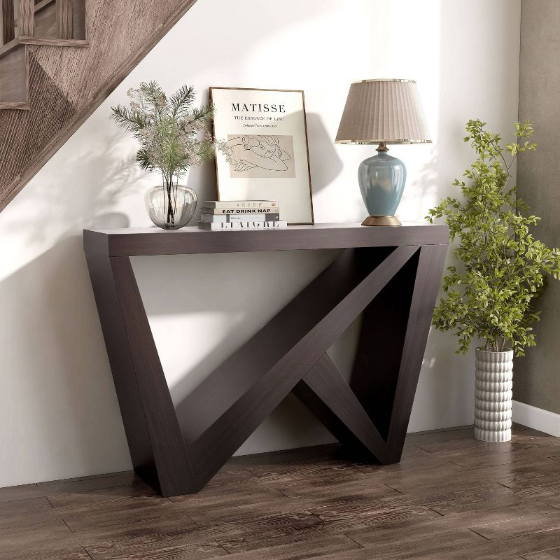 24/7 Shop At Home 48" Sunguard Modern Rectangular Console Table: Geometric Red Cocoa Design