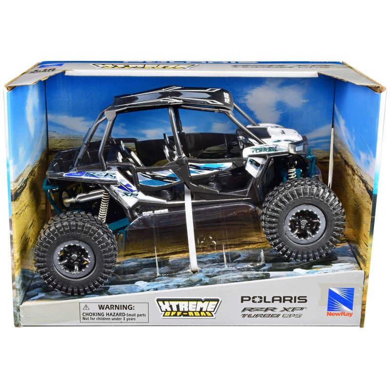 Polaris RZR XP 4 Turbo EPS Sport UTV White with Graphics and Black Top "Xtreme Off-Road" Series 1/18 Diecast Model by New Ray