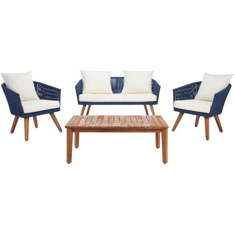 Velso 4 Pc Living Set - Indoor/Outdoor - PAT7072 - Navy/Beige - Safavieh