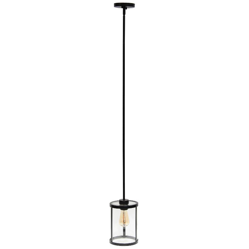 1-Light 9.25" Modern Farmhouse Adjustable Hanging Cylindrical Clear Glass Pendant Fixture with Metal Accent Black - Lalia Home: Industrial Style