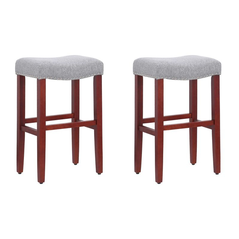 WestinTrends 29" Upholstered Saddle Seat Bar Stool (Set of 2), Cherry/Gray