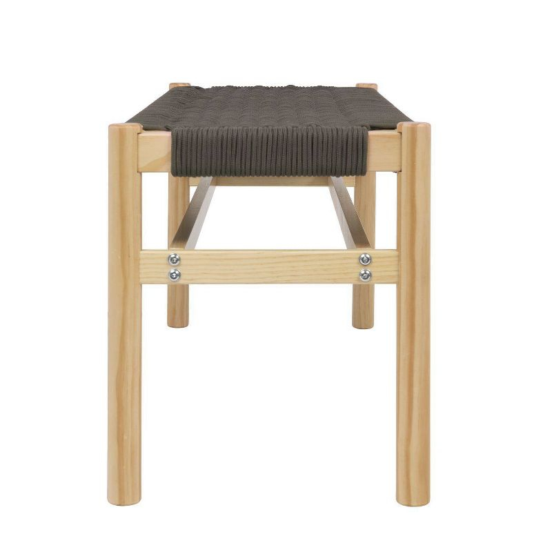 Storied Home Fernway Solid Wood and Woven Rope Entryway Bench Moss Green: Pine Frame, Cotton Upholstery