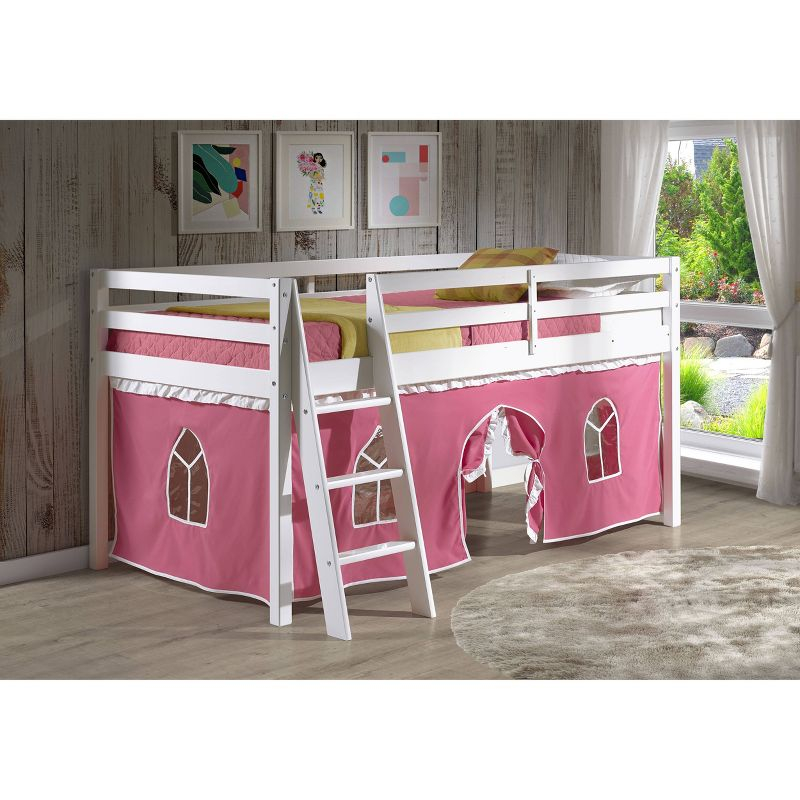 Alaterre Furniture Twin Roxy Junior Kids' Loft Bed with Tent Pink/White