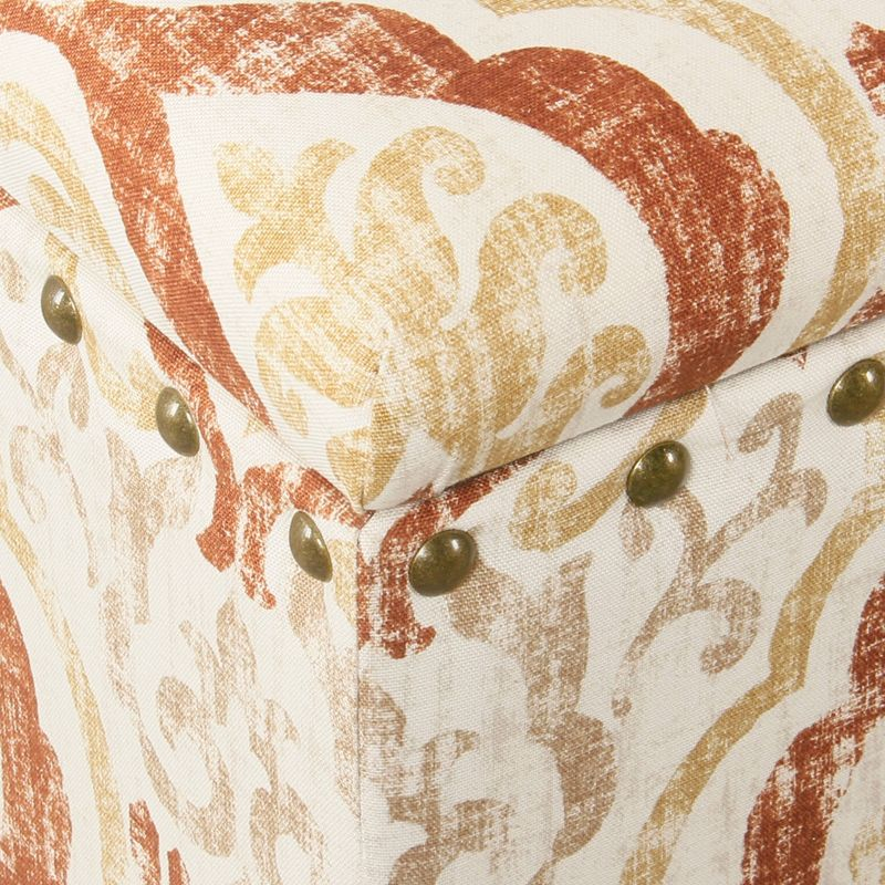 Large Storage Bench with Nailhead Orange/Cream Medallion - HomePop: Upholstered Rectangular Ottoman for Bedroom