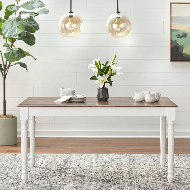 Buylateral 7Pc Skipton Dining Set White/Walnut: Rectangle Table, 6 Wood Chairs, Rubberwood Frame