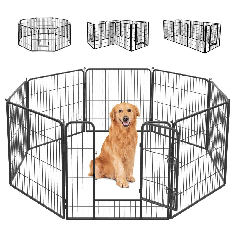 FDW Dog Playpen Pet Dog Fence 32" Height 8 Panels Metal Dog Pen Outdoor Exercise Pen with Doors for Large/Medium /Small Dogs for RV,Camping,Yard