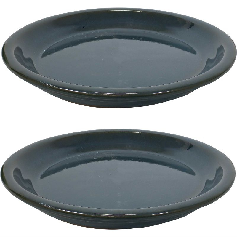 Sunnydaze High-Fired Glazed UV- and Frost-Resistant Ceramic Outdoor Flower Pot Saucer - 9" Diameter - Forest Lake Green - 2-Pack