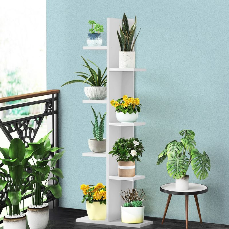 Costway Open Concept Bookshelf Plant Display Shelf Rack Storage Holder Wooden White