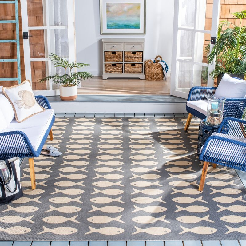 Courtyard CY6013 Power Loomed Indoor and Outdoor Area Rug - Grey/Beige - 6'7"x9'6" - Safavieh