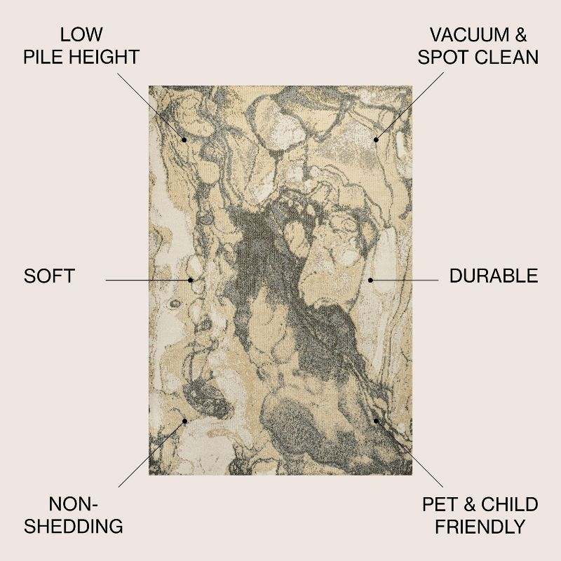 3' x 5' Marmo Abstract Marbled Modern Area Rug, Gold/Gray - JONATHAN Y