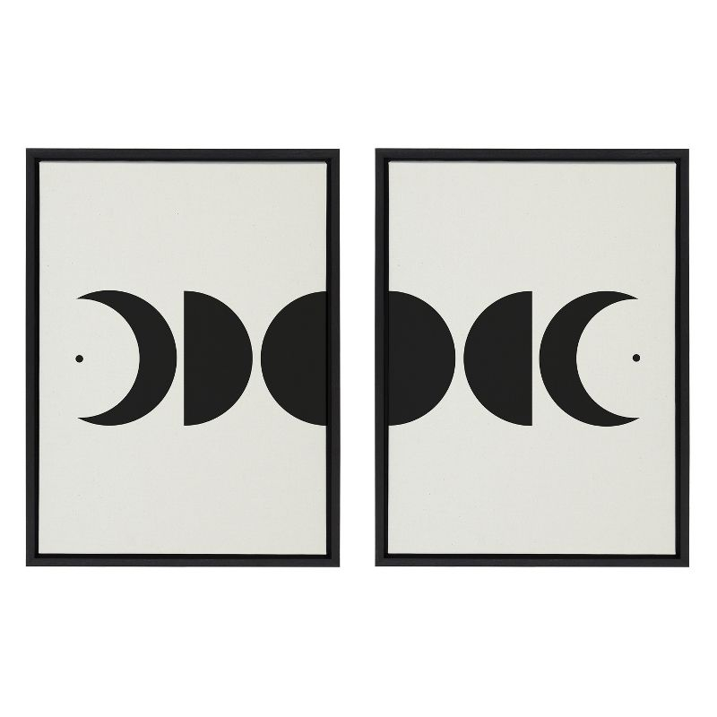 Kate and Laurel Sylvie Modern Geometric Moon Phases Framed Canvas Set by The Creative Bunch Studio, 2 Piece 18x24, Black