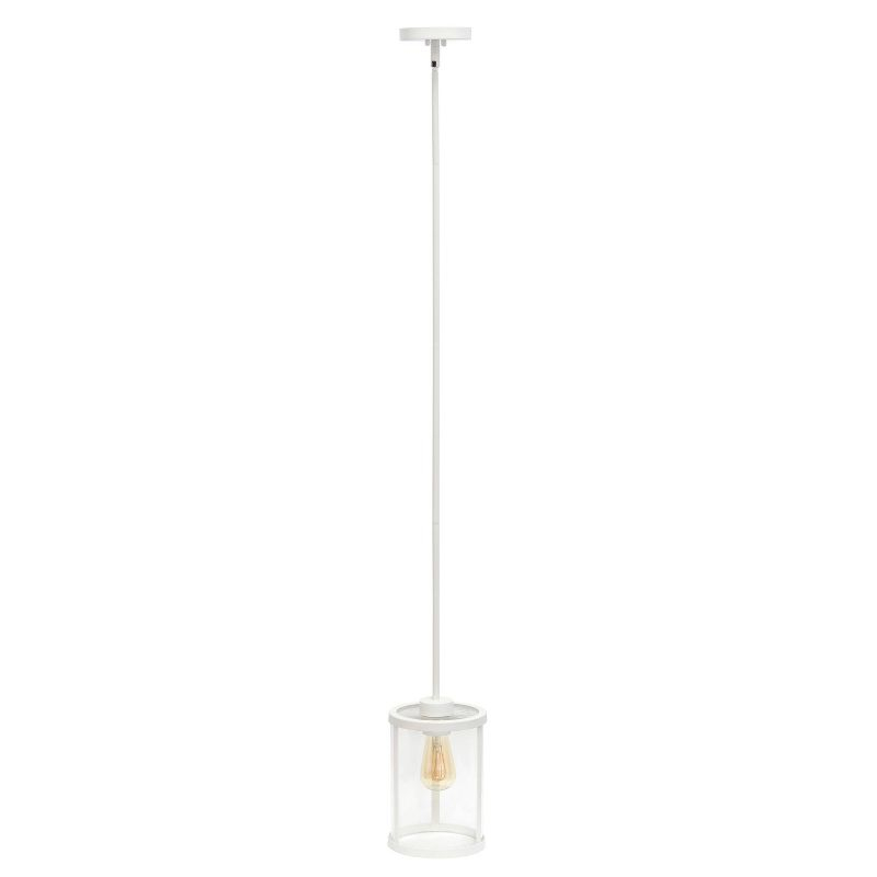 1-Light 9.25" Modern Farmhouse Adjustable Hanging Cylindrical Clear Glass Pendant Fixture with Metal Accent White - Lalia Home: UL Listed