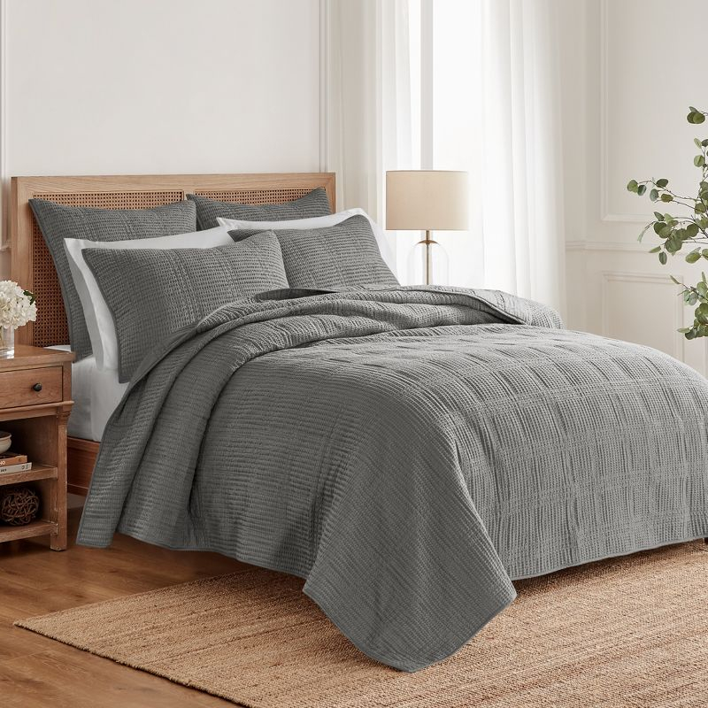 Cloud Waffle Grey Full/Queen Quilt Set - Levtex Home