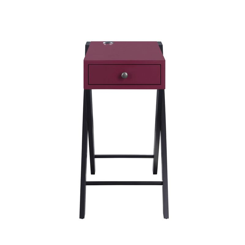 Fierce Side Table with USB Charging Dock Burgundy/Black - Acme Furniture: Living Room, Pullout Drawer, MDF
